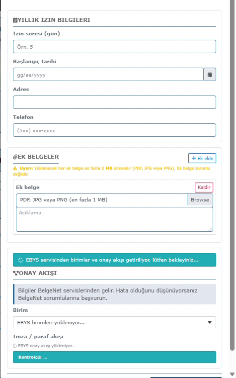 MEBBİS yıllık izin talebi formu