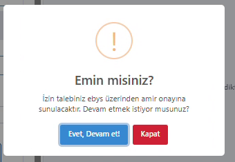 MEBBİS izin talebi EBYS onayına gönderme ekranı