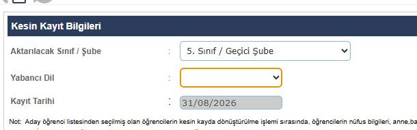 e-Okul yabancı dil seçimi
