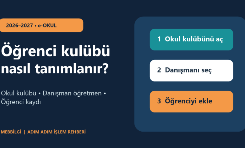 2026-2027 e-Okul öğrenci kulübü tanımlama, danışman öğretmen ve öğrenci kaydı işlem rehberi
