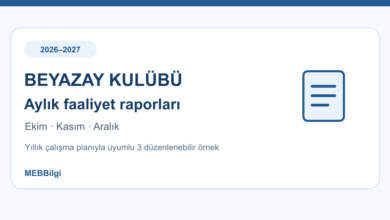 Beyazay Kulübü 2026-2027 aylık faaliyet raporları: ekim, kasım ve aralık Word örnekleri