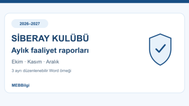 Siberay Kulübü aylık faaliyet raporu ekim kasım aralık Word örnekleri