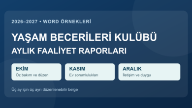 Yaşam Becerileri Kulübü aylık faaliyet raporları ekim kasım aralık Word örnekleri