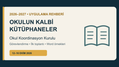 Okulun Kalbi Kütüphaneler Okul Koordinasyon Kurulu görevlendirme ve ilk toplantı tutanağı rehberi
