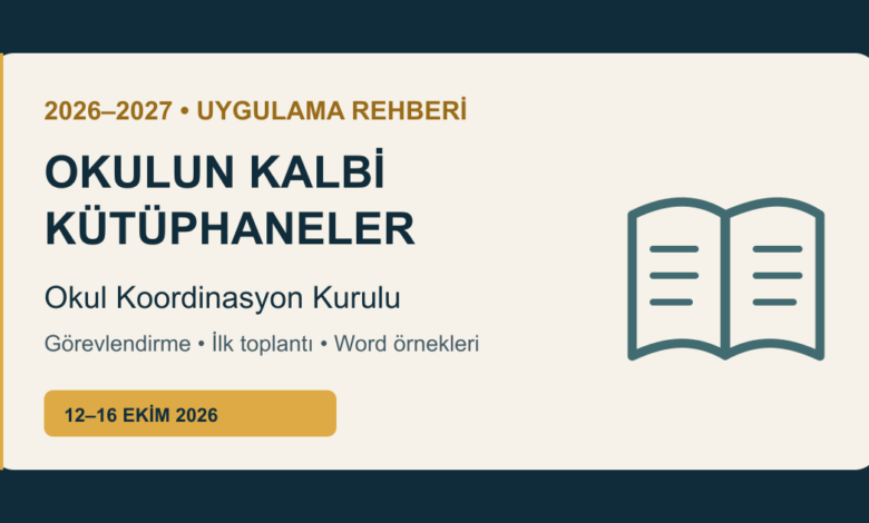Okulun Kalbi Kütüphaneler Okul Koordinasyon Kurulu görevlendirme ve ilk toplantı tutanağı rehberi