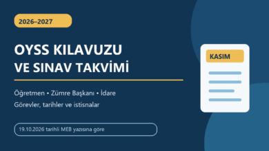 2026-2027 OYSS uygulama kılavuzu ve Kasım sınav takvimi öğretmen ve idare rehberi