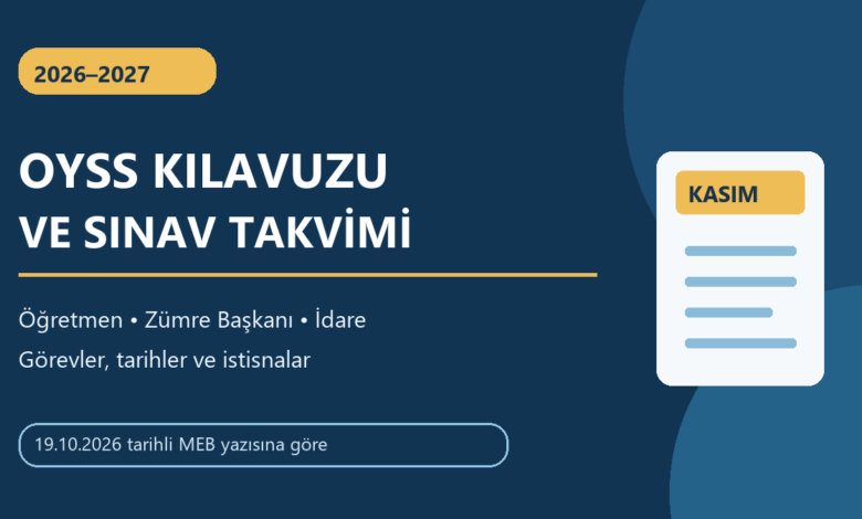 2026-2027 OYSS uygulama kılavuzu ve Kasım sınav takvimi öğretmen ve idare rehberi