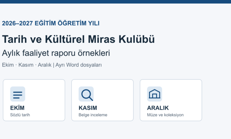 Tarih ve Kültürel Miras Kulübü ekim, kasım ve aralık aylık faaliyet raporu Word örnekleri
