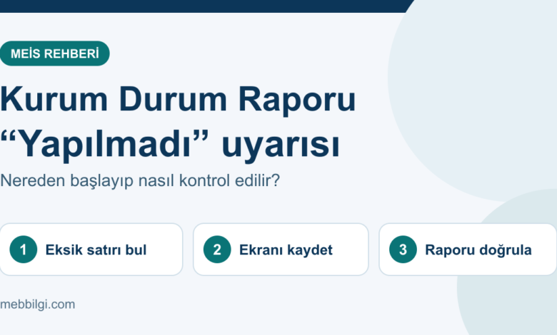 MEİS Kurum Durum Raporu Yapılmadı uyarısı kontrol rehberi