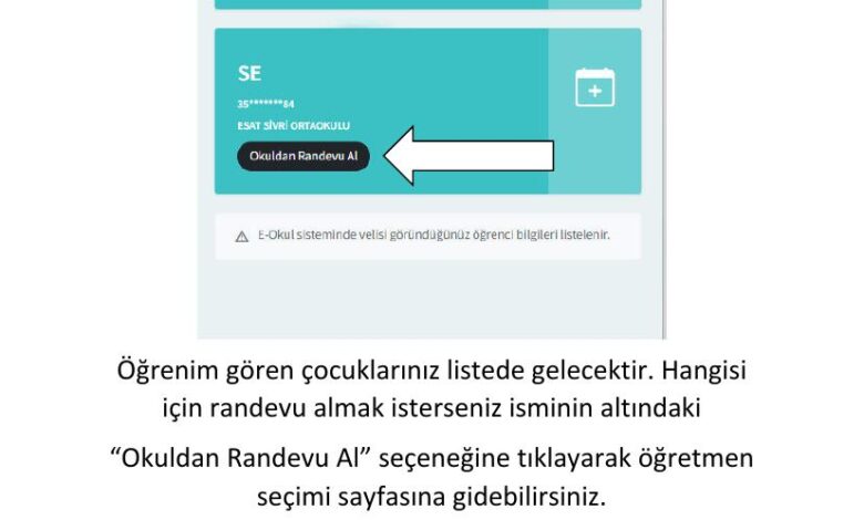 Okul Randevu Sistemi Öğrenci Bilgilerim ve Okuldan Randevu Al ekranı