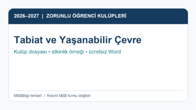 Tabiat ve Yaşanabilir Çevre Kulübü 2026-2027 faaliyet ve ücretsiz Word örneği rehberi