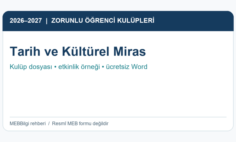 Tarih ve Kültürel Miras Kulübü 2026-2027 faaliyet ve ücretsiz Word örneği rehberi